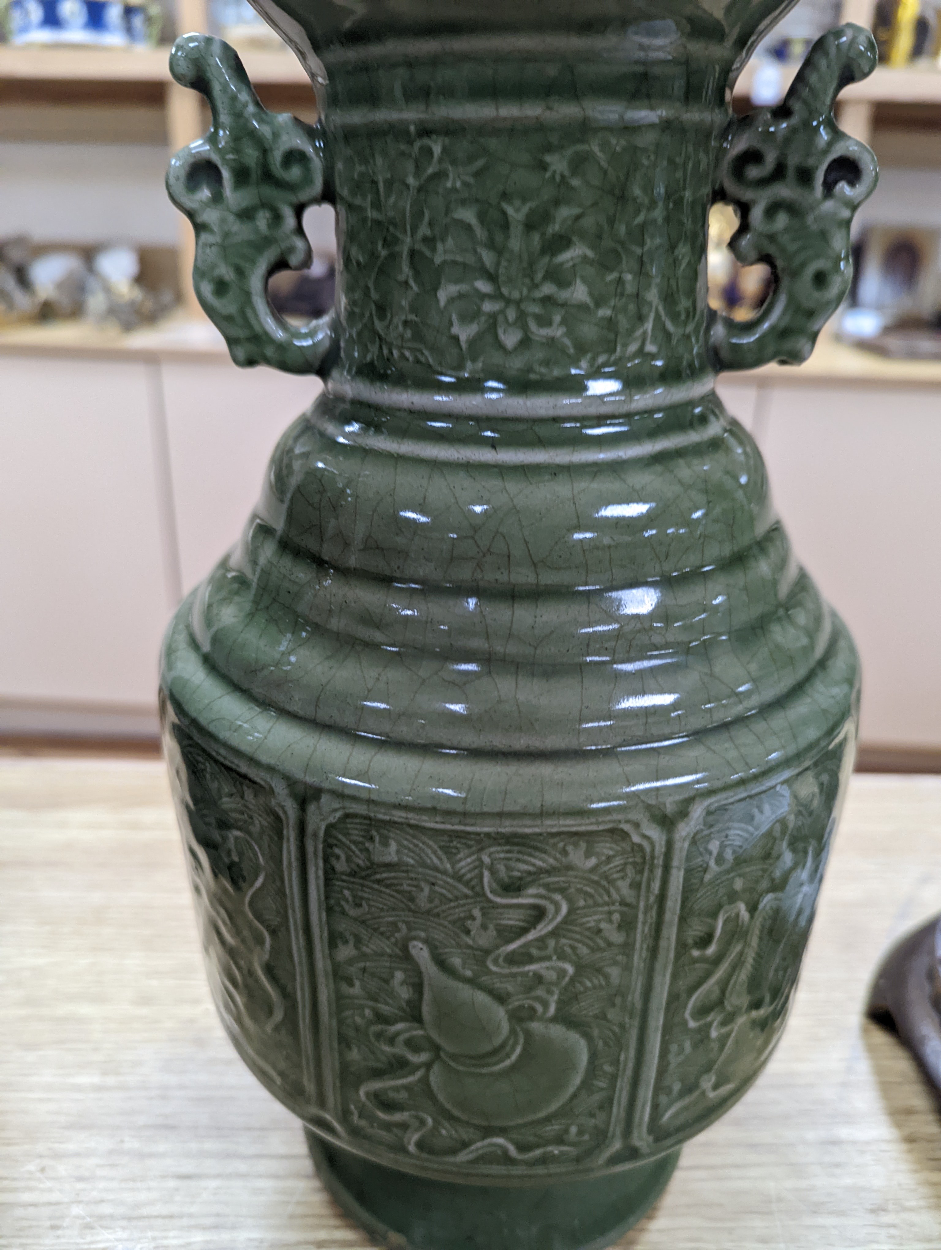 A pair of Chinese celadon glazed vases 35cm